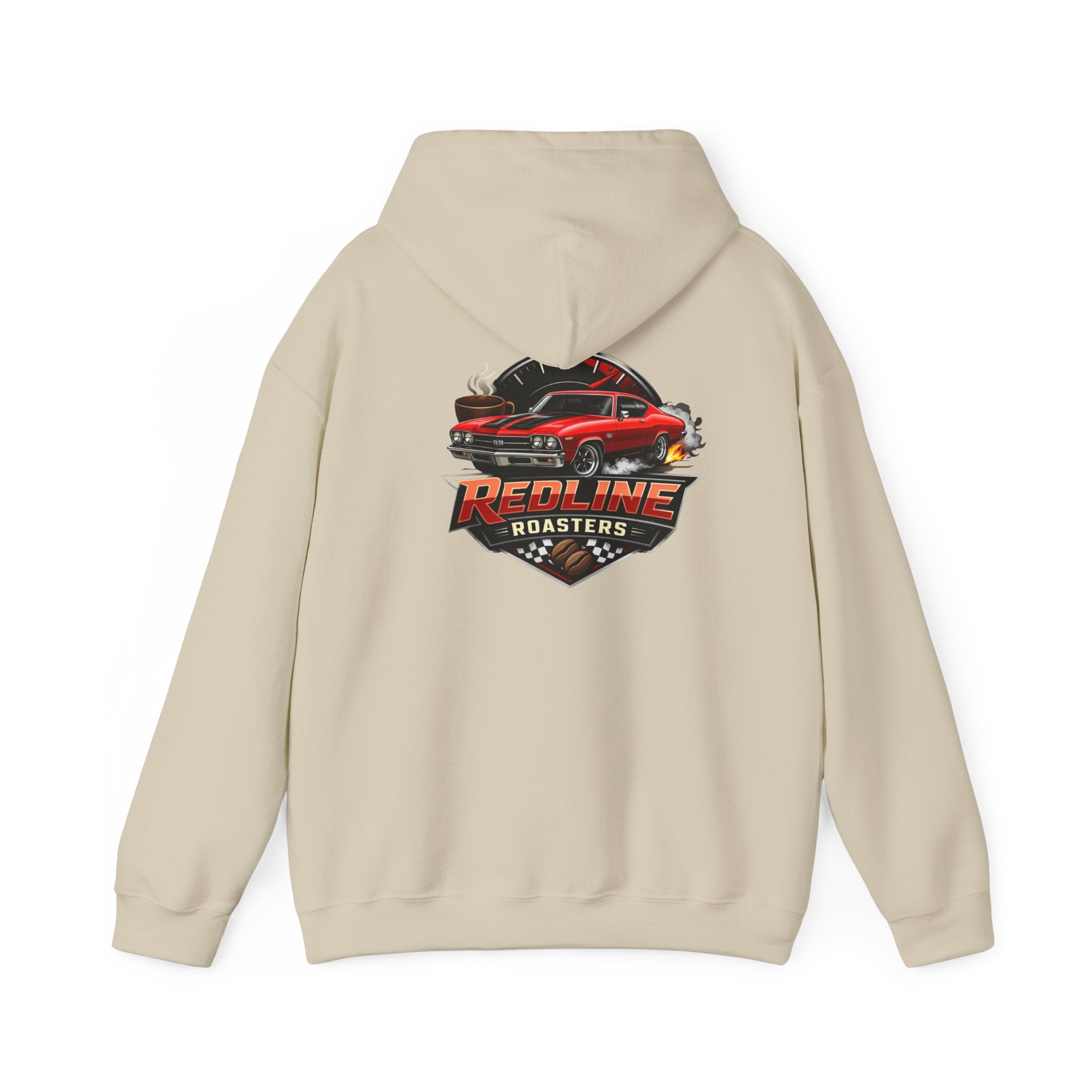 Classic Red Muscle Car Hoodie — Redline Roasters Vintage Racing Sweatshirt