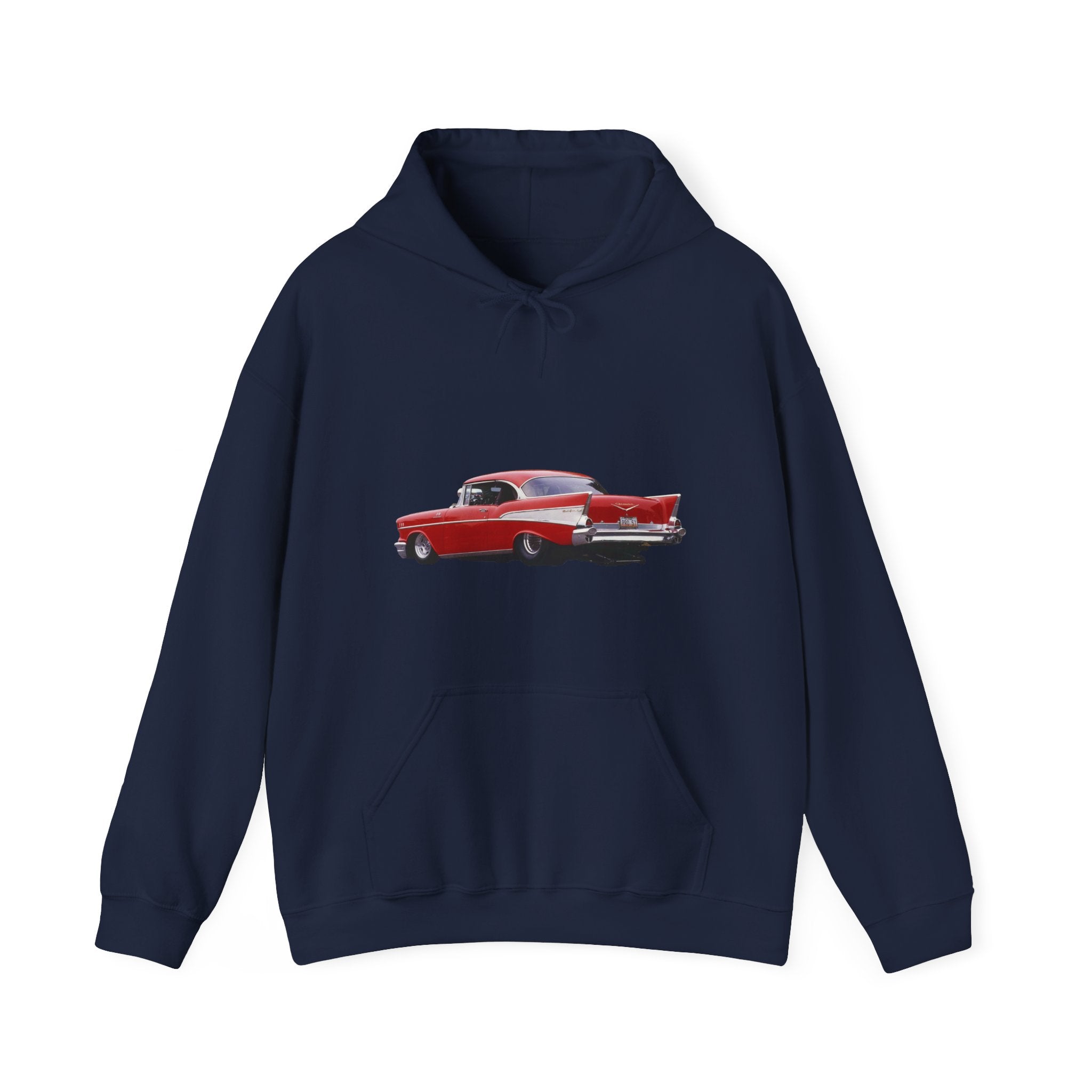 Classic Red Muscle Car Hoodie — Redline Roasters Vintage Racing Sweatshirt