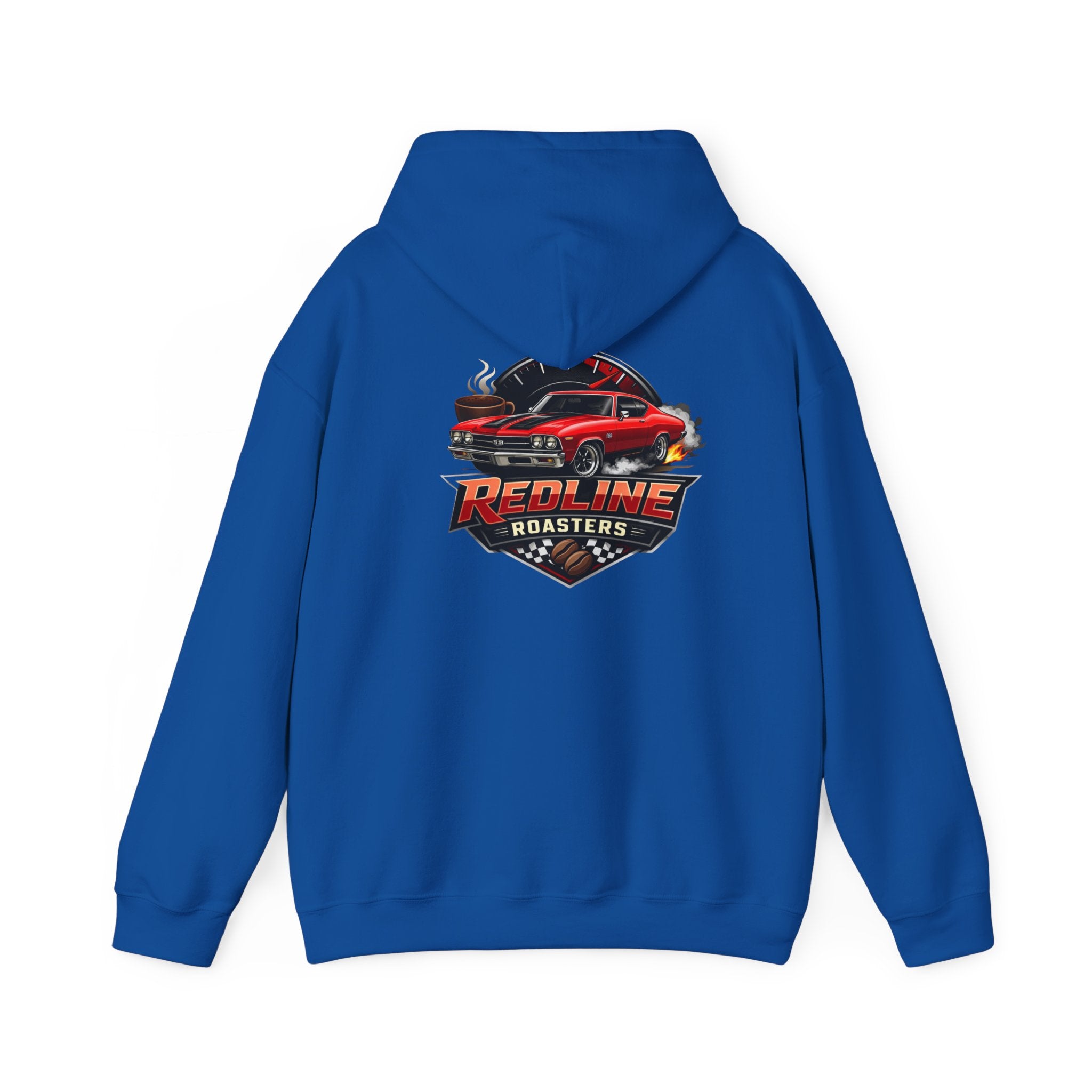 Classic Red Muscle Car Hoodie — Redline Roasters Vintage Racing Sweatshirt