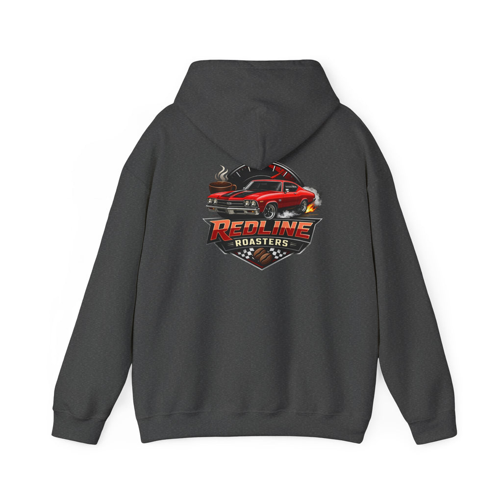 Classic Red Muscle Car Hoodie — Redline Roasters Vintage Racing Sweatshirt