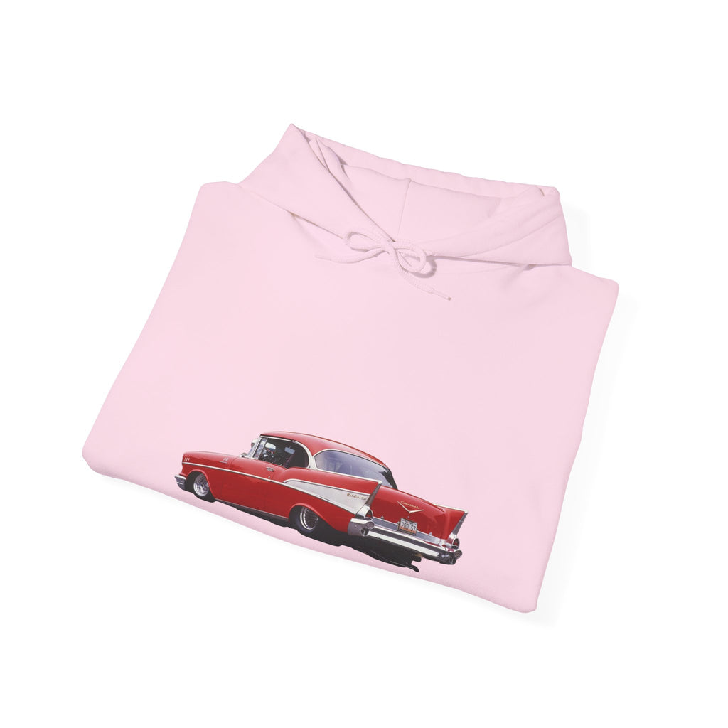 Classic Red Muscle Car Hoodie — Redline Roasters Vintage Racing Sweatshirt