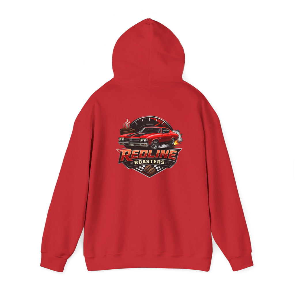 Classic Red Muscle Car Hoodie — Redline Roasters Vintage Racing Sweatshirt