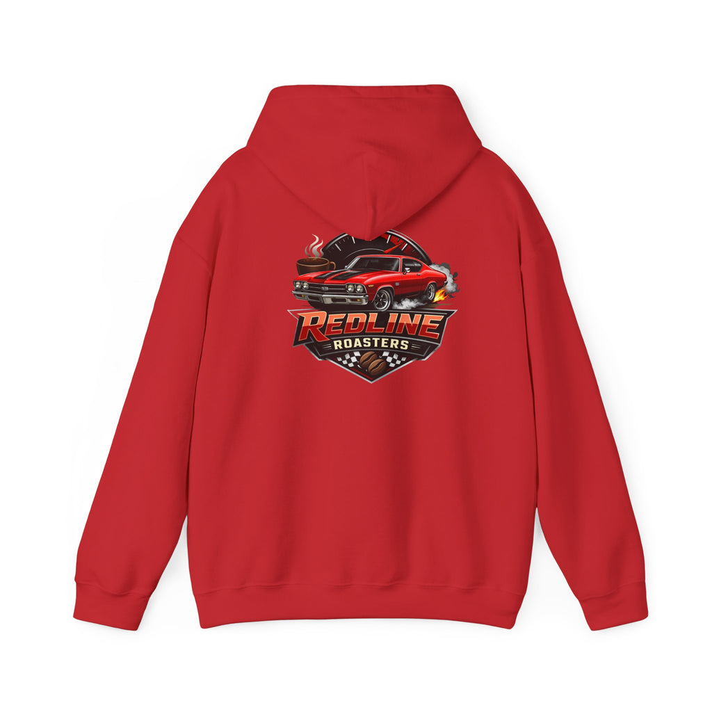 Classic Red Muscle Car Hoodie — Redline Roasters Vintage Racing Sweatshirt