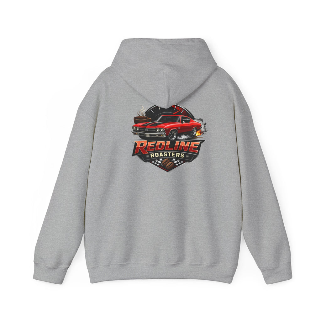 Classic Red Muscle Car Hoodie — Redline Roasters Vintage Racing Sweatshirt