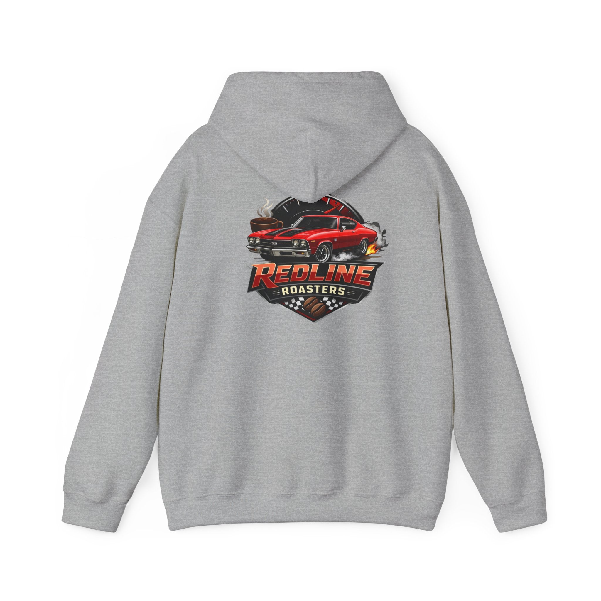 Classic Red Muscle Car Hoodie — Redline Roasters Vintage Racing Sweatshirt