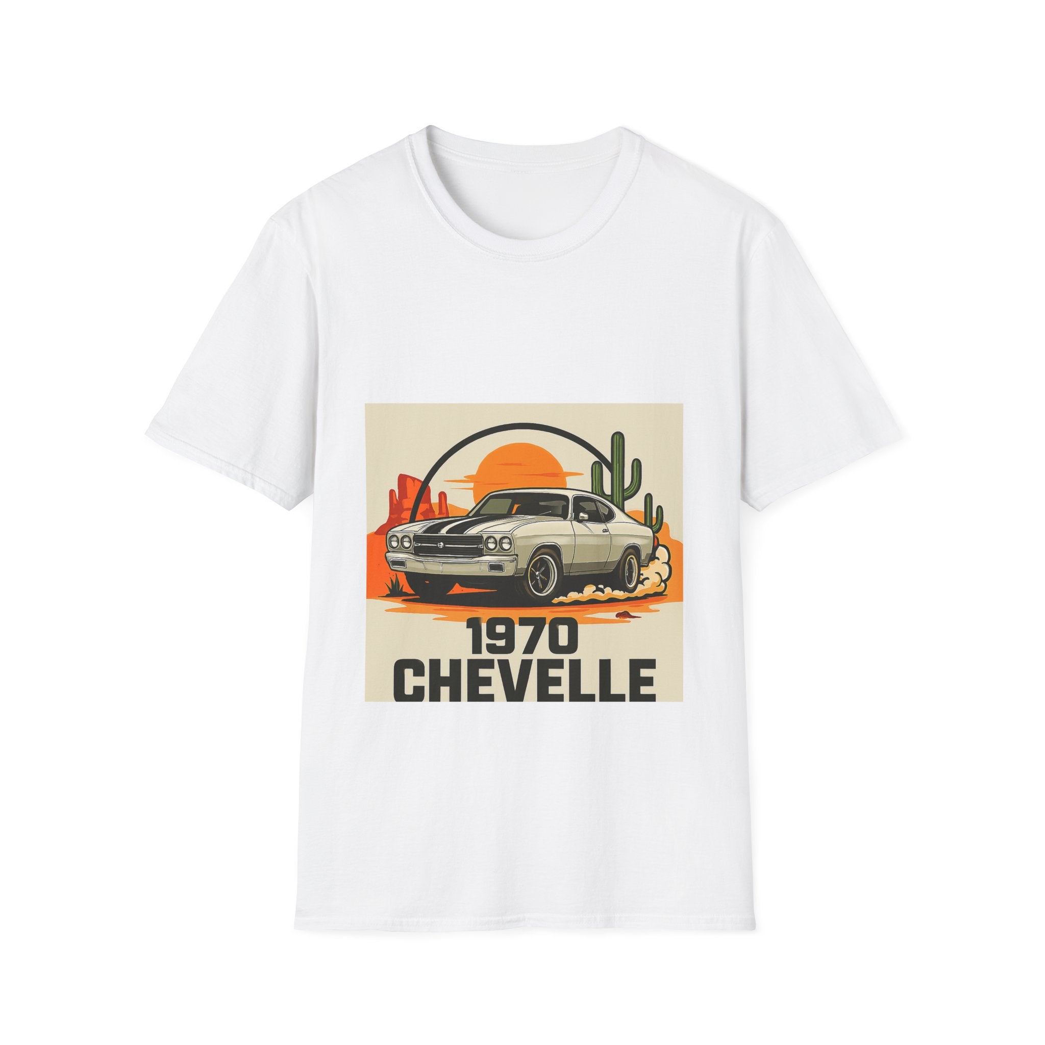1970 Chevelle Classic Car T-Shirt — Vintage Muscle Car Sunset Design