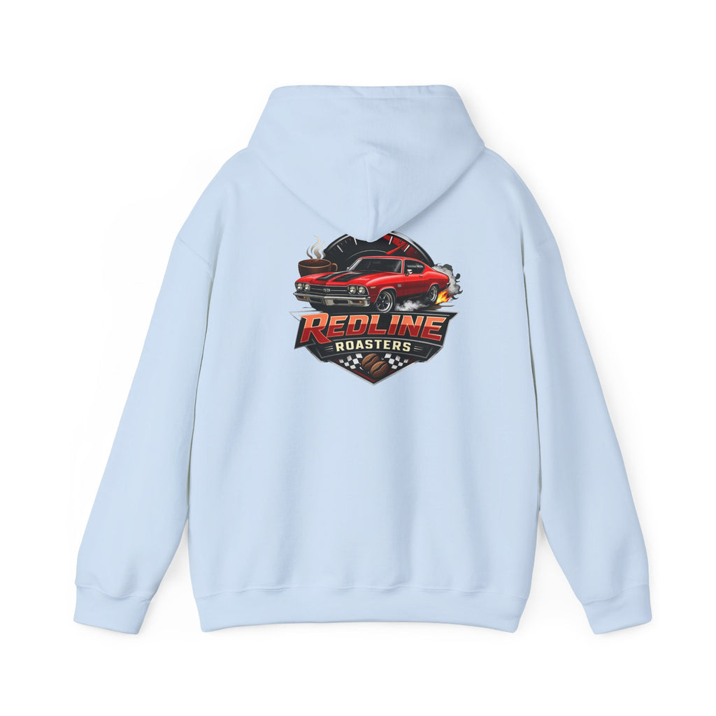Classic Red Muscle Car Hoodie — Redline Roasters Vintage Racing Sweatshirt