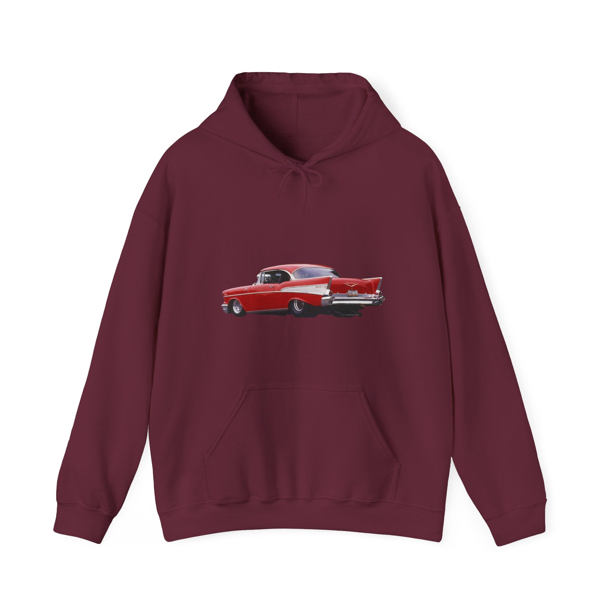 Classic Red Muscle Car Hoodie — Redline Roasters Vintage Racing Sweatshirt