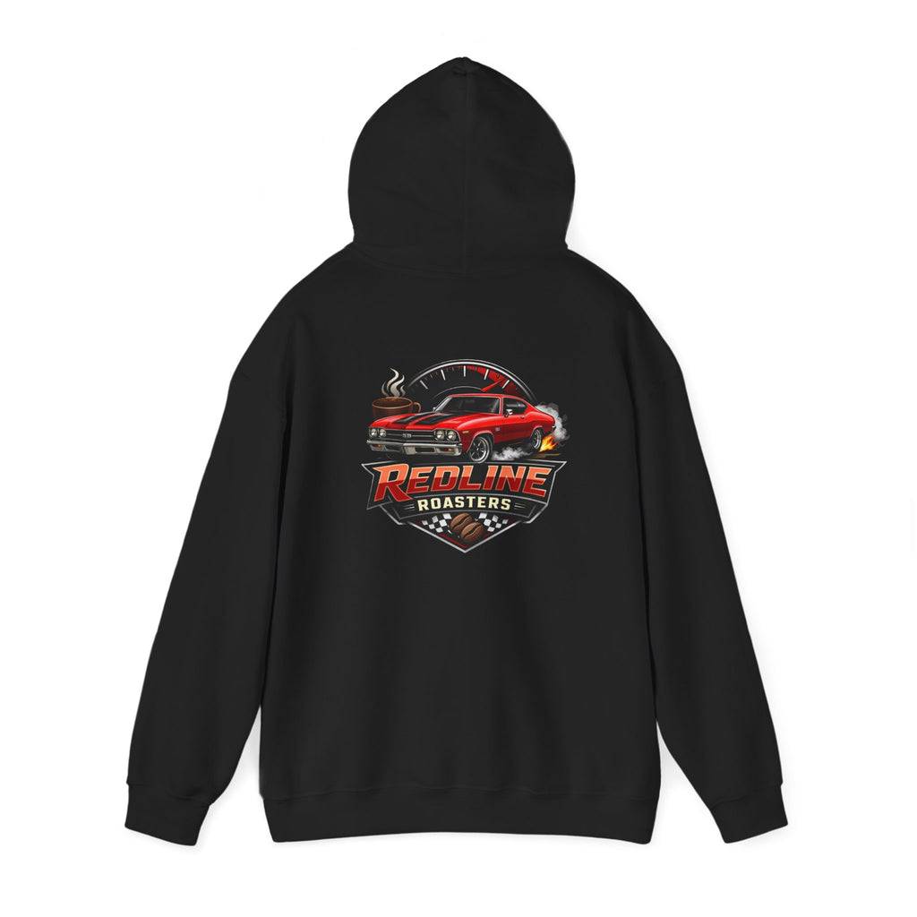 Classic Red Muscle Car Hoodie — Redline Roasters Vintage Racing Sweatshirt