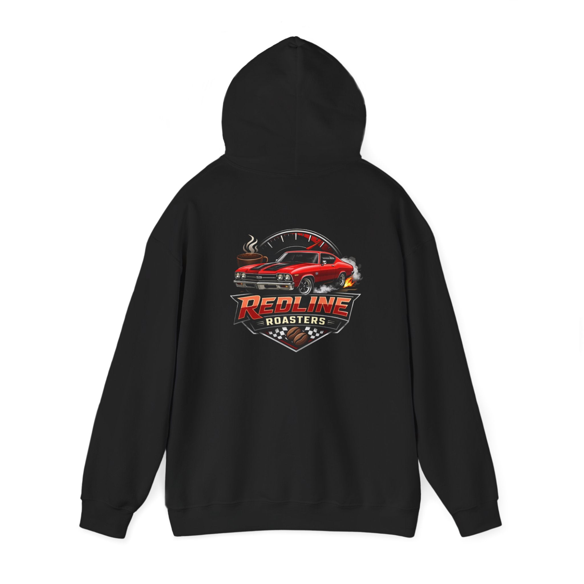 Classic Red Muscle Car Hoodie — Redline Roasters Vintage Racing Sweatshirt