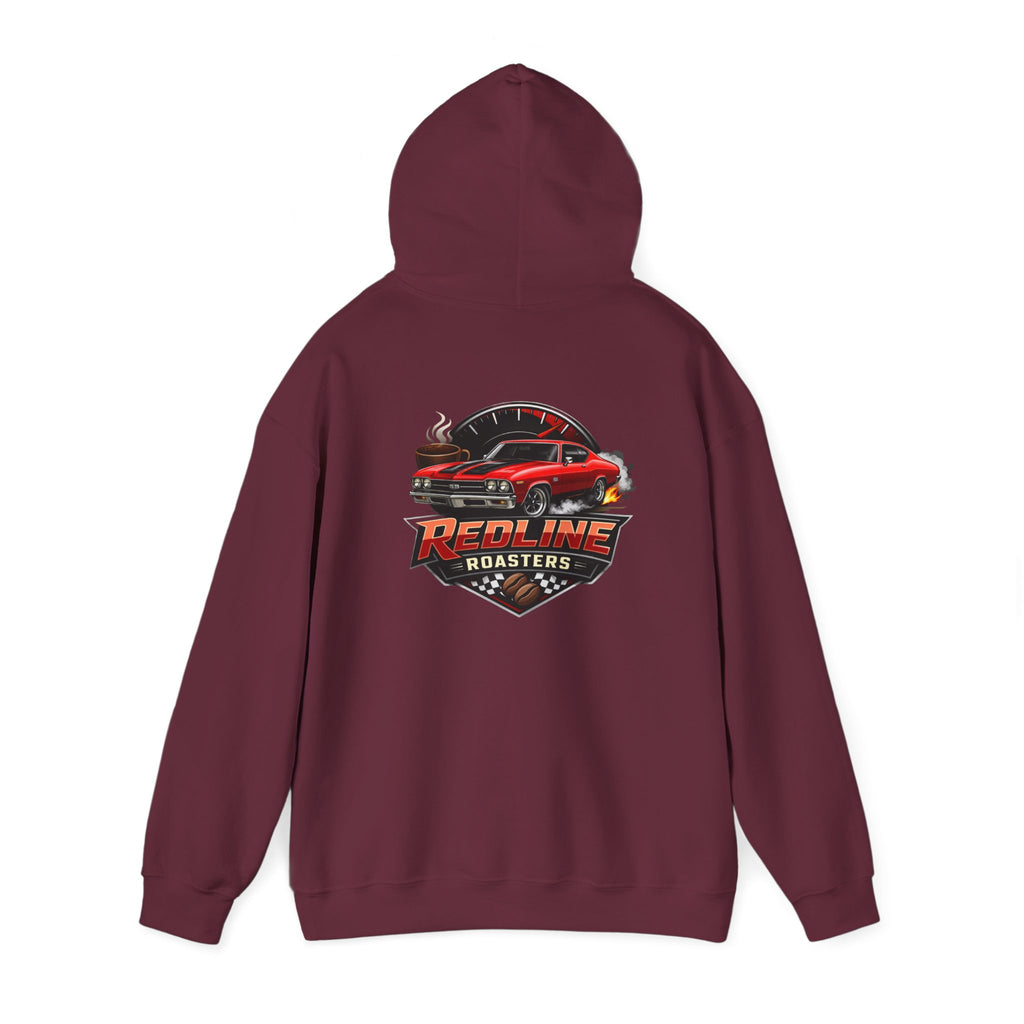 Classic Red Muscle Car Hoodie — Redline Roasters Vintage Racing Sweatshirt
