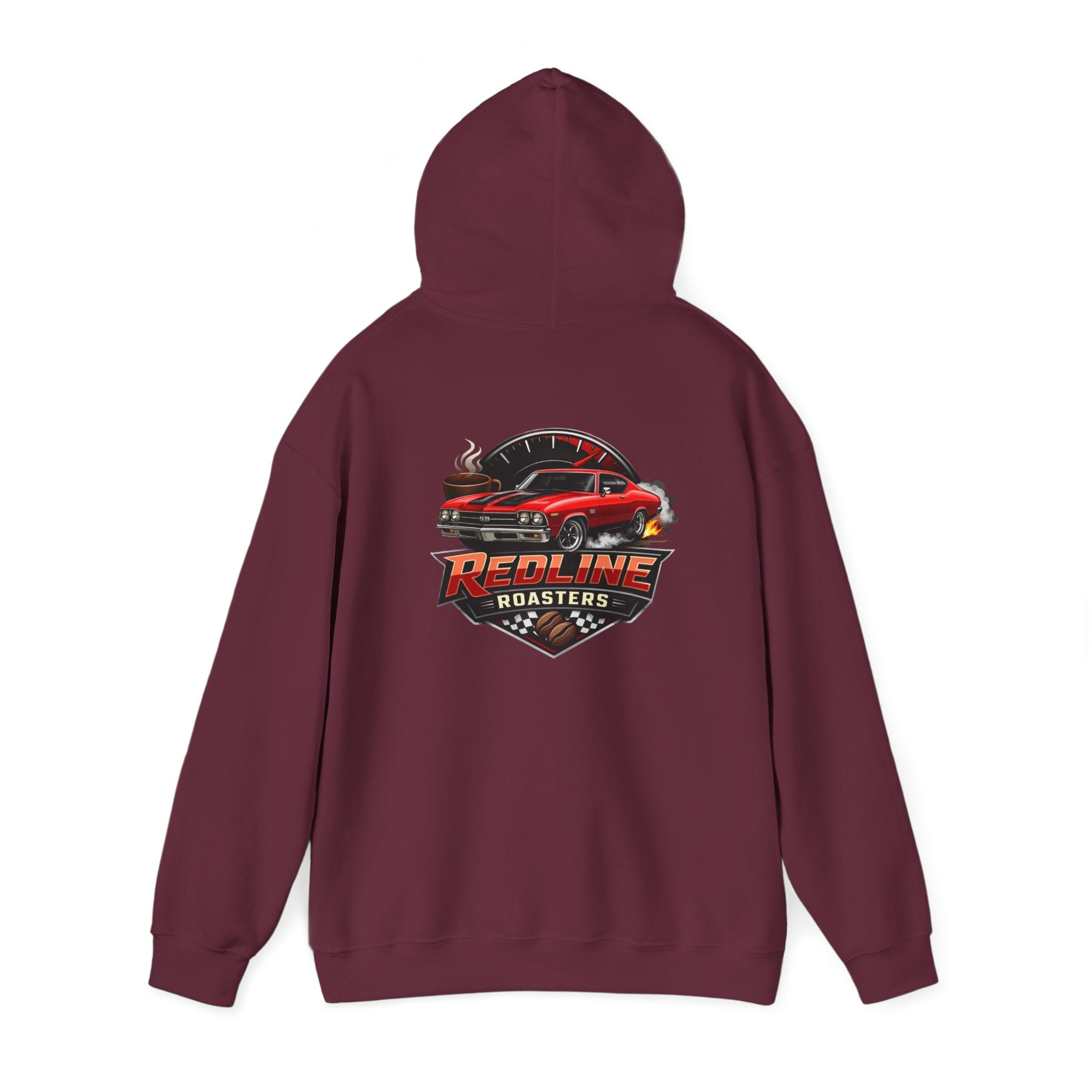 Classic Red Muscle Car Hoodie — Redline Roasters Vintage Racing Sweatshirt