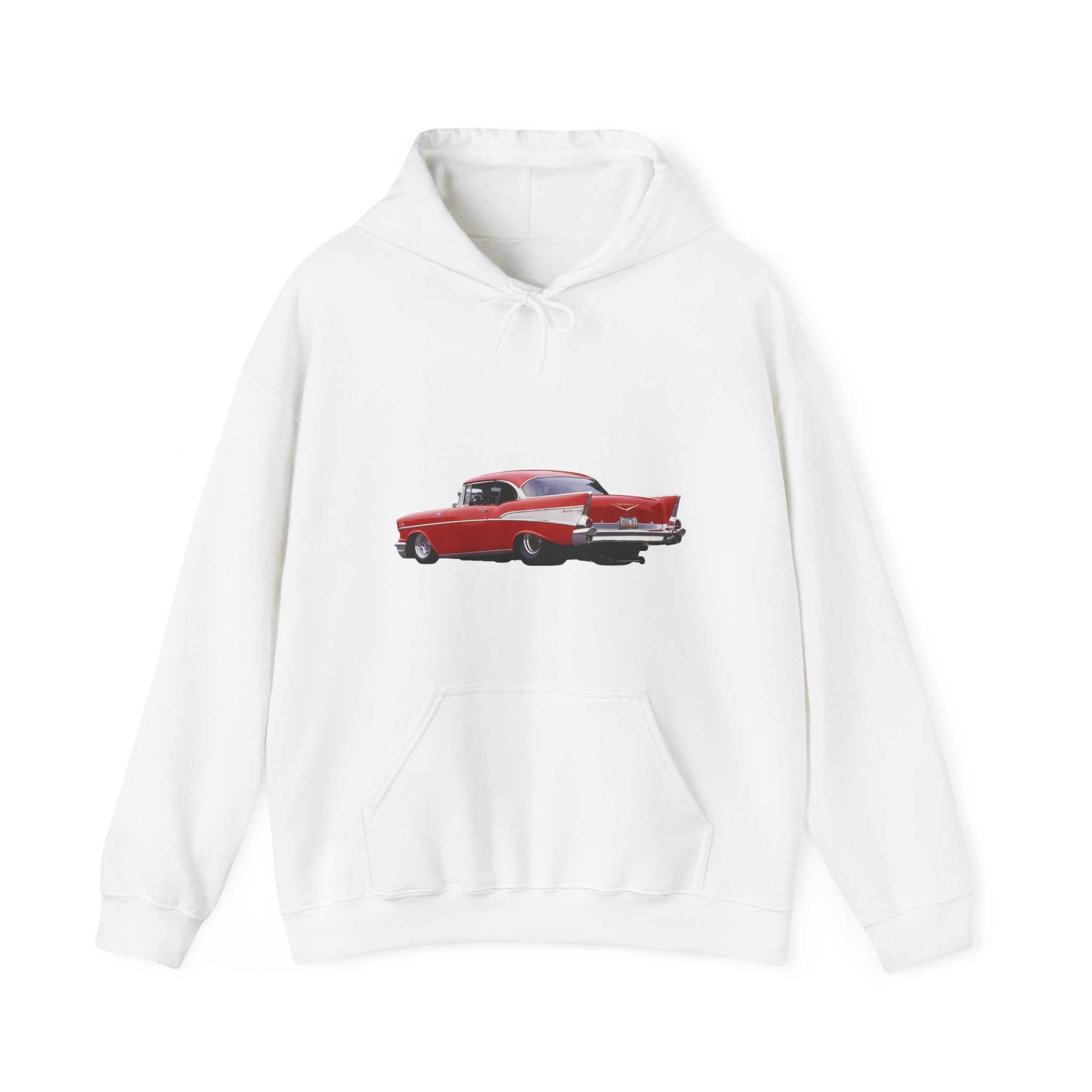 Classic Red Muscle Car Hoodie — Redline Roasters Vintage Racing Sweatshirt