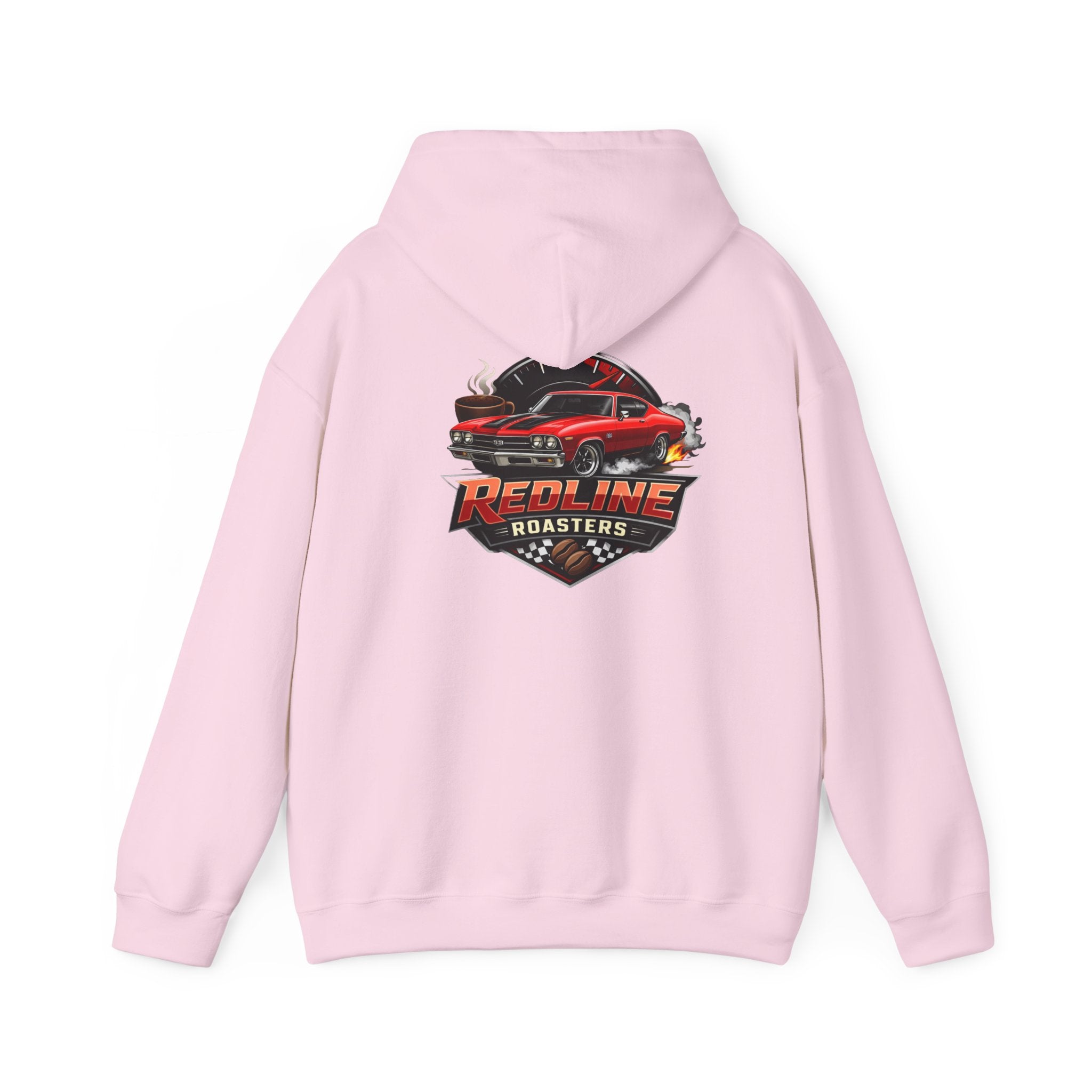 Classic Red Muscle Car Hoodie — Redline Roasters Vintage Racing Sweatshirt