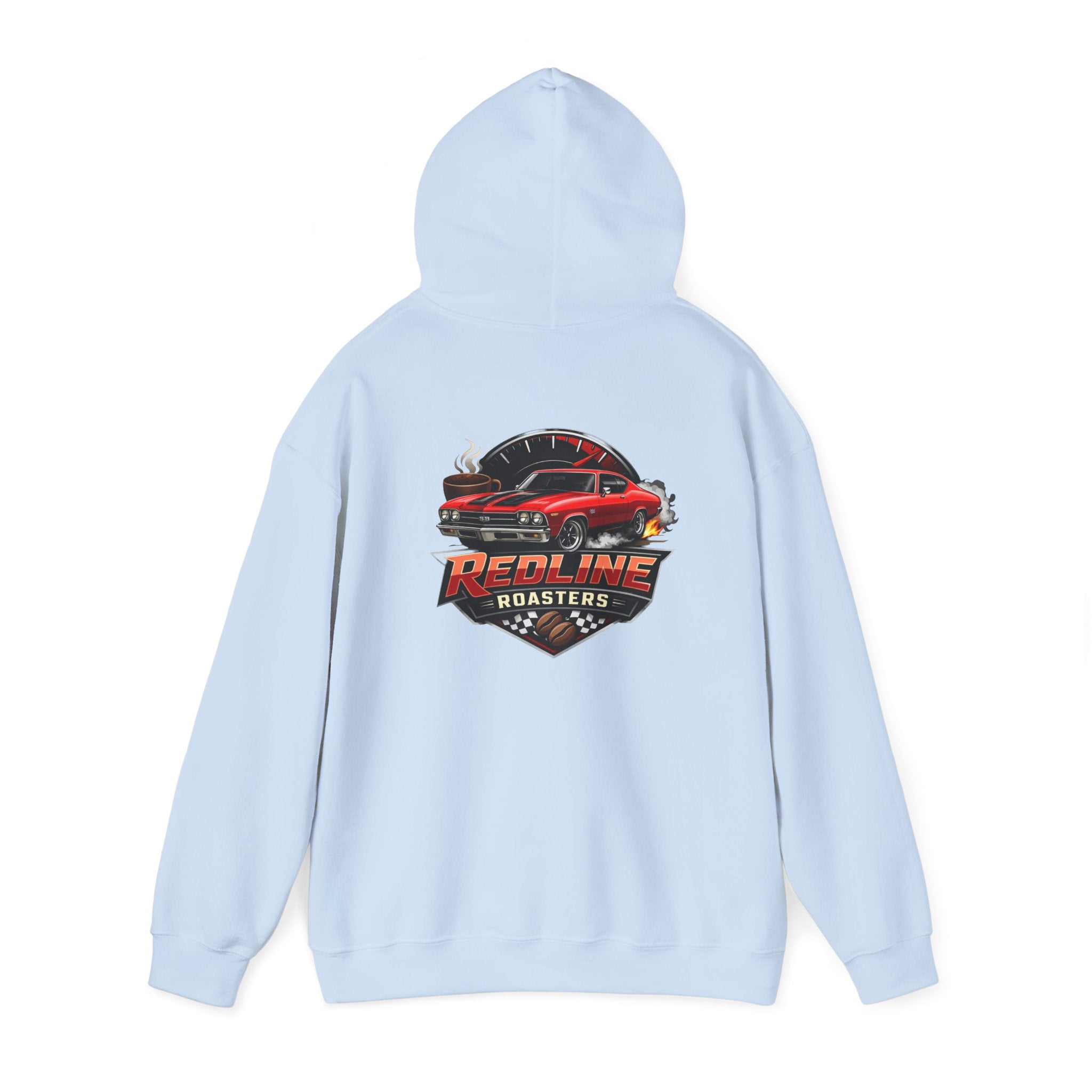 Classic Red Muscle Car Hoodie — Redline Roasters Vintage Racing Sweatshirt