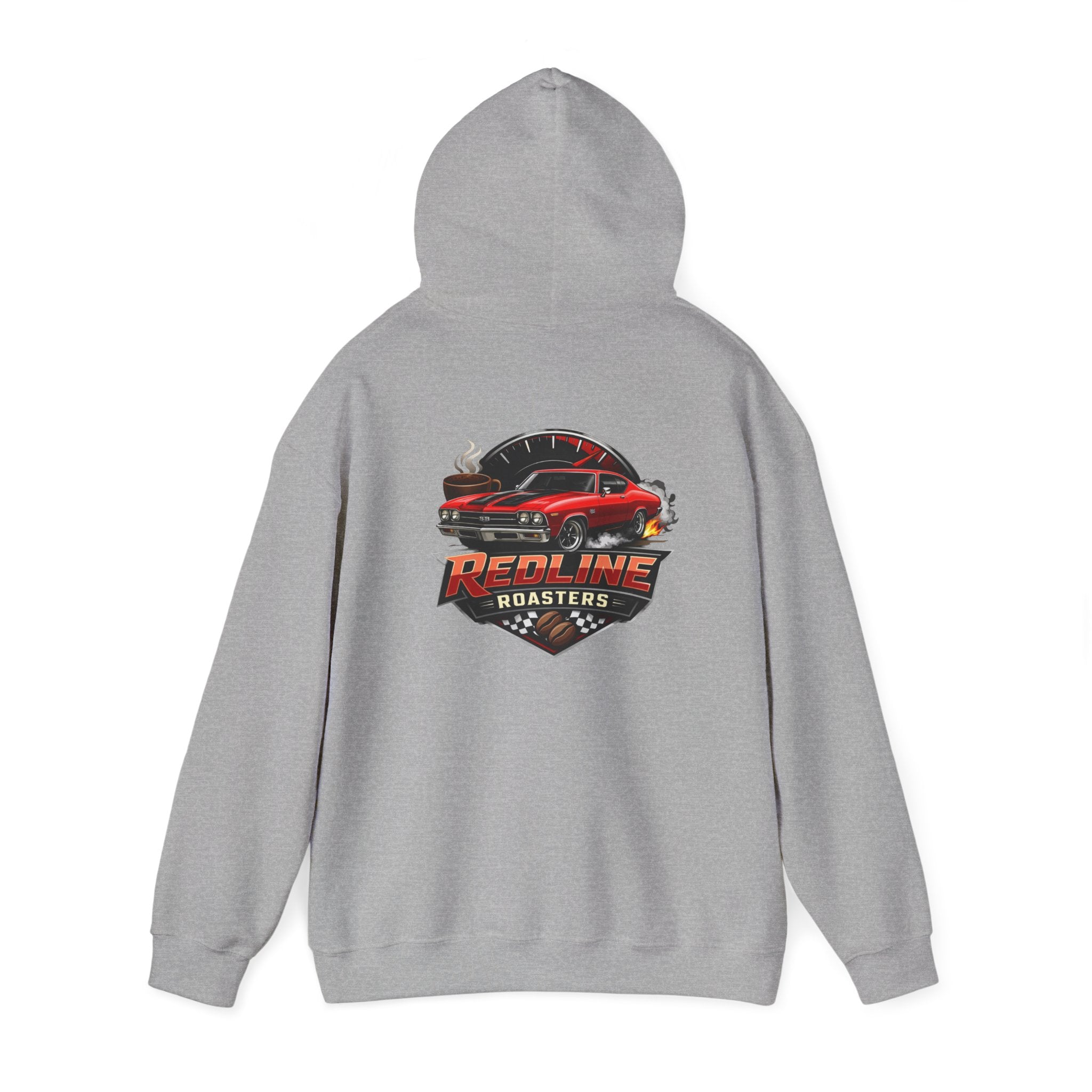 Classic Red Muscle Car Hoodie — Redline Roasters Vintage Racing Sweatshirt
