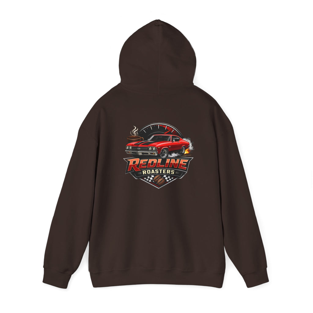 Classic Red Muscle Car Hoodie — Redline Roasters Vintage Racing Sweatshirt