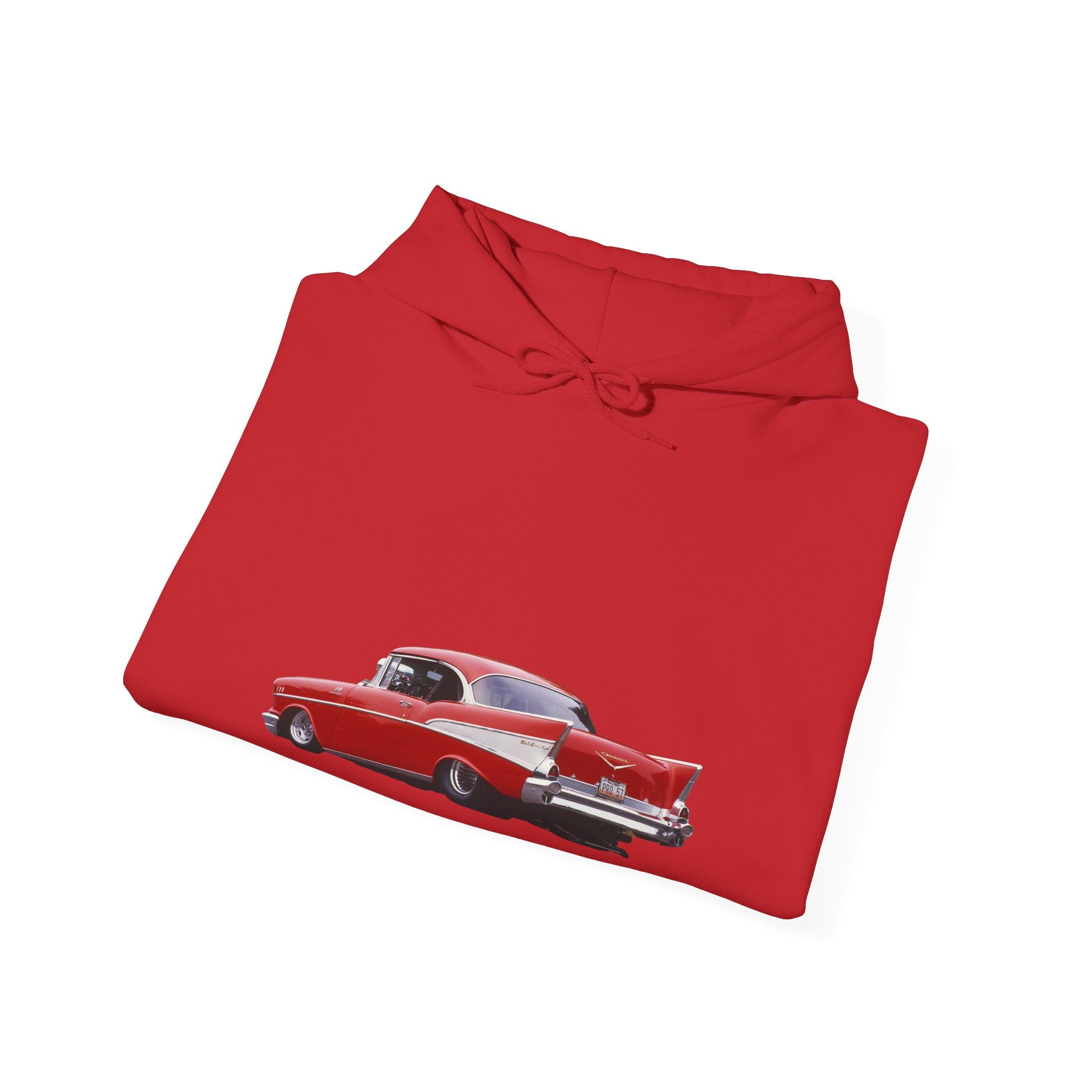 Classic Red Muscle Car Hoodie — Redline Roasters Vintage Racing Sweatshirt