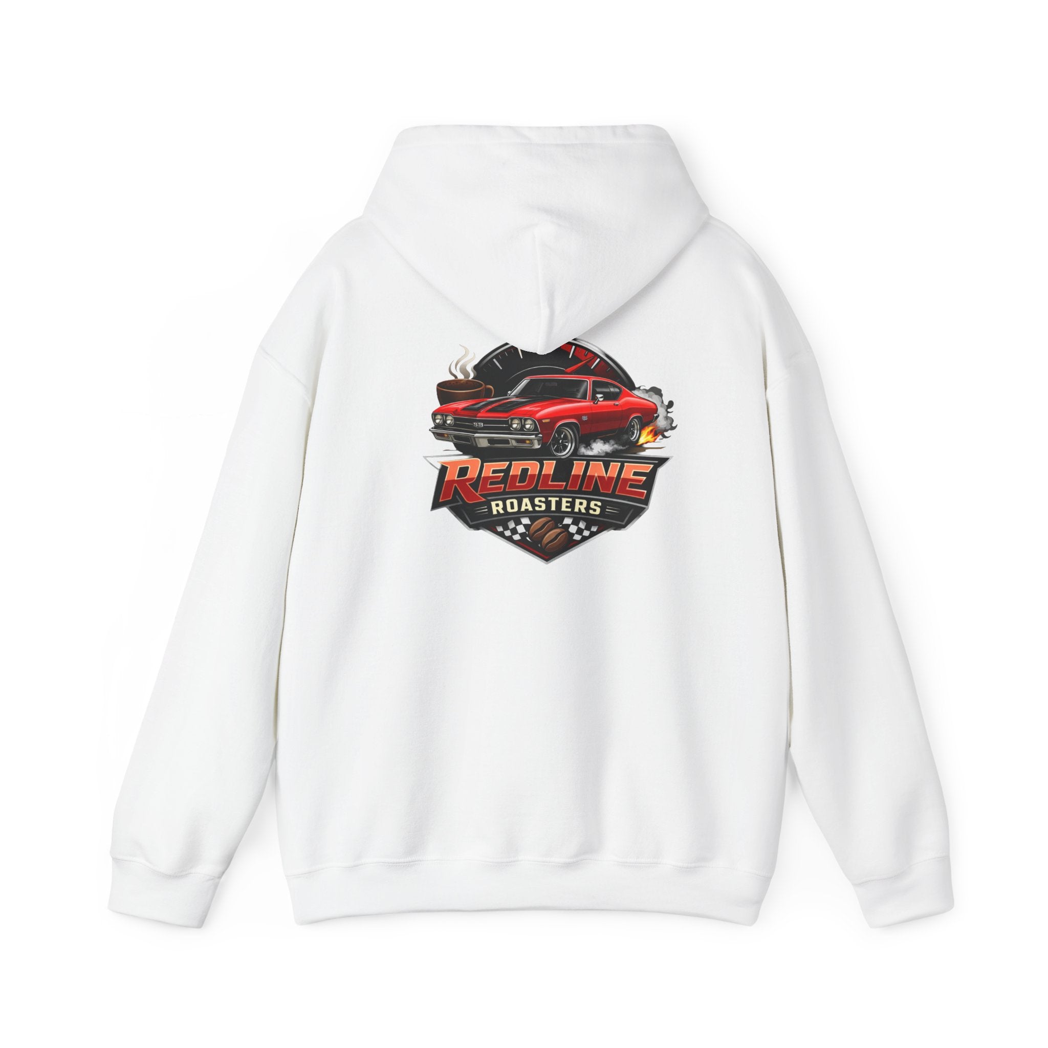 Classic Red Muscle Car Hoodie — Redline Roasters Vintage Racing Sweatshirt