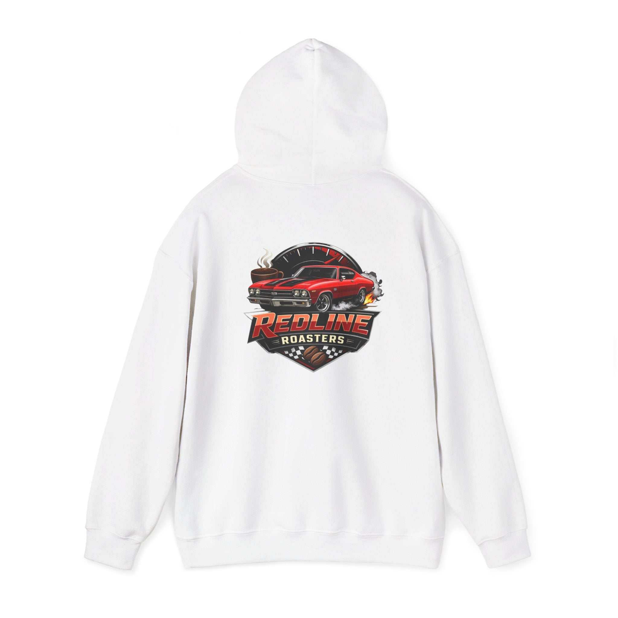 Classic Red Muscle Car Hoodie — Redline Roasters Vintage Racing Sweatshirt