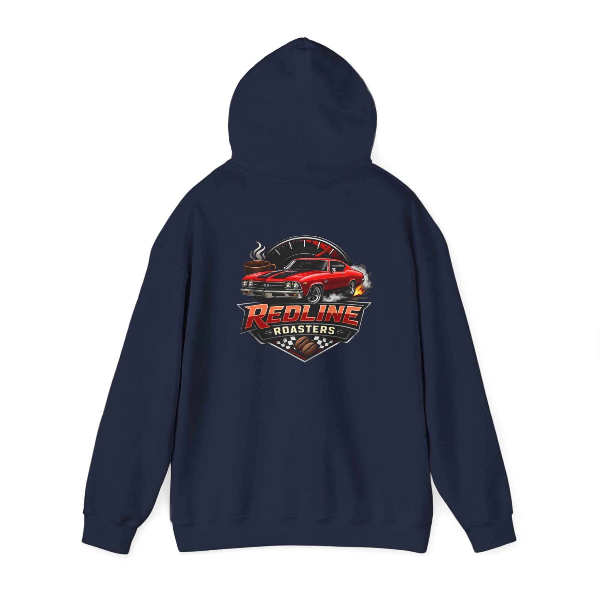 Classic Red Muscle Car Hoodie — Redline Roasters Vintage Racing Sweatshirt