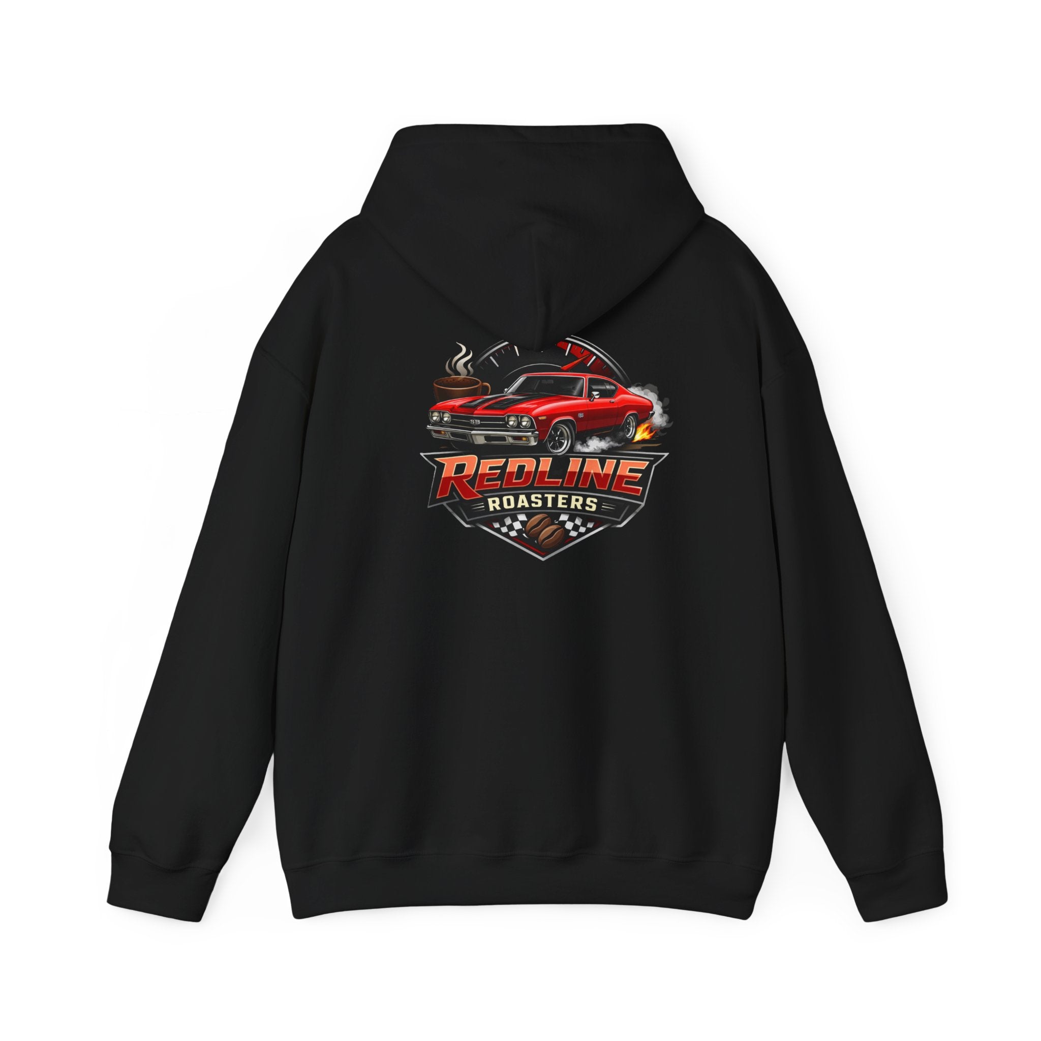 Classic Red Muscle Car Hoodie — Redline Roasters Vintage Racing Sweatshirt