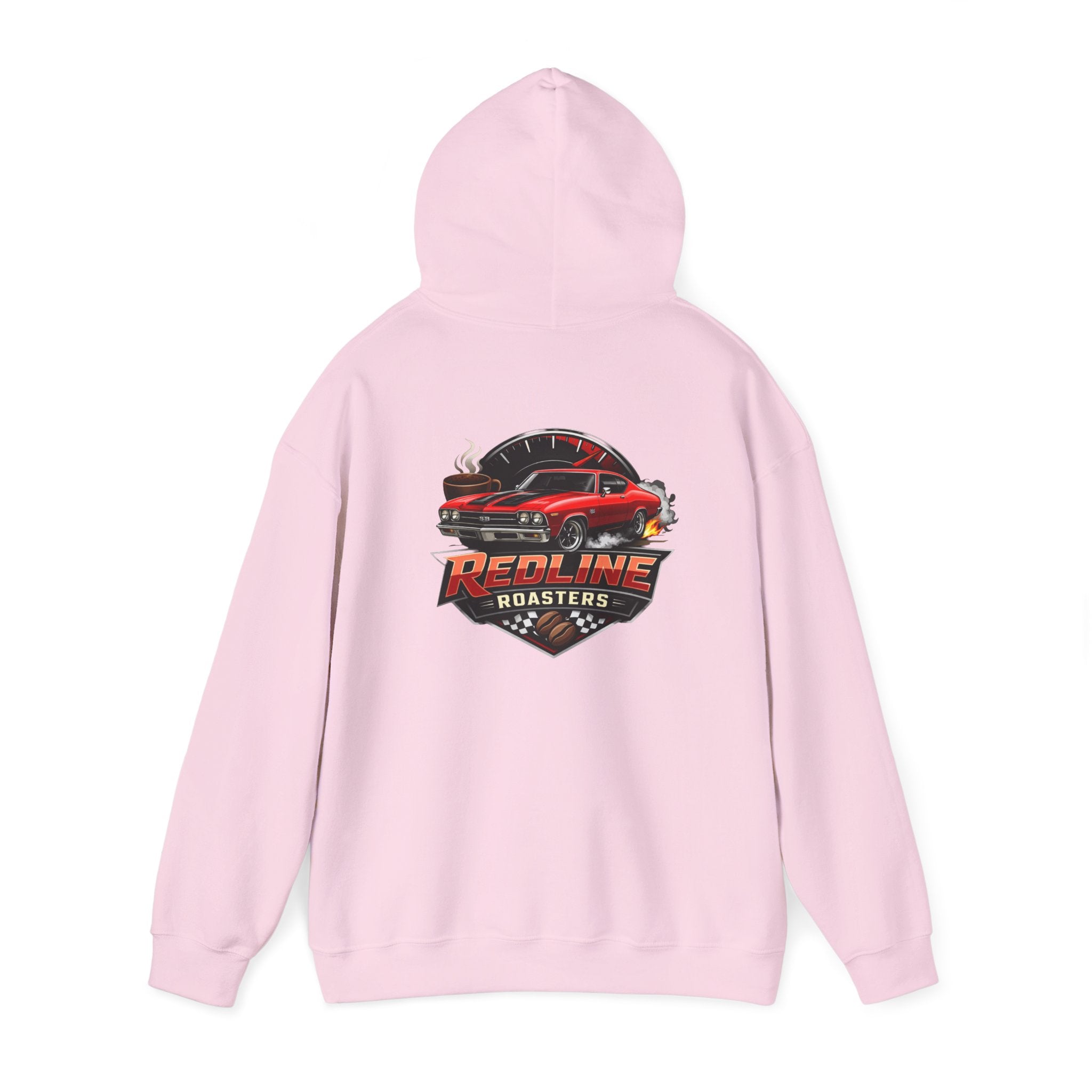 Classic Red Muscle Car Hoodie — Redline Roasters Vintage Racing Sweatshirt