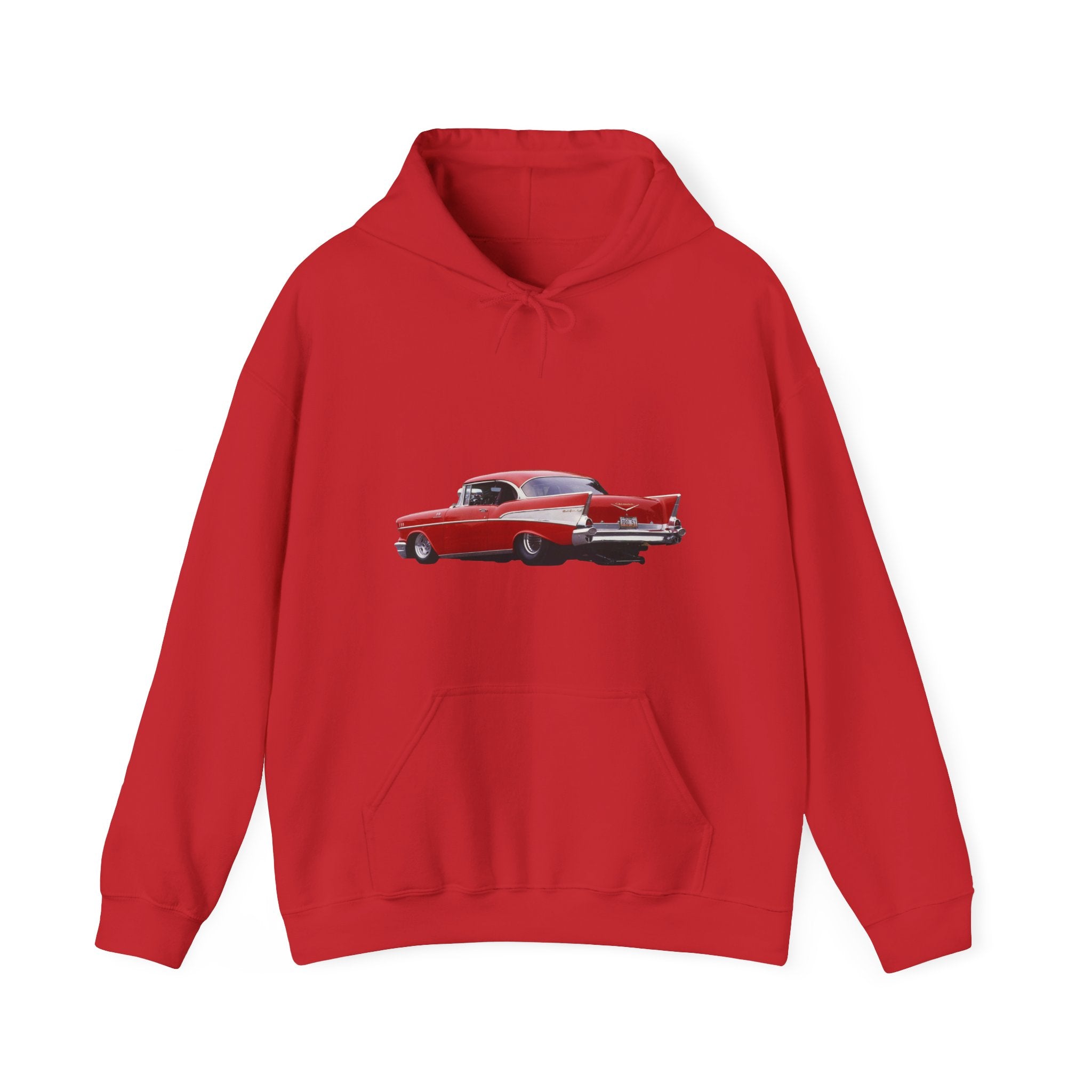 Classic Red Muscle Car Hoodie — Redline Roasters Vintage Racing Sweatshirt