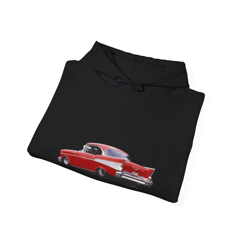 Classic Red Muscle Car Hoodie — Redline Roasters Vintage Racing Sweatshirt