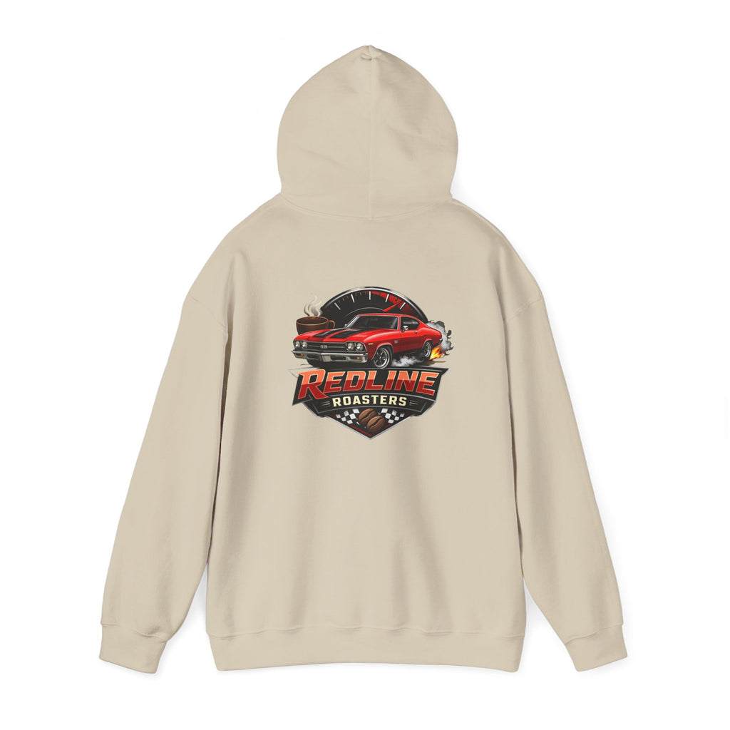 Classic Red Muscle Car Hoodie — Redline Roasters Vintage Racing Sweatshirt
