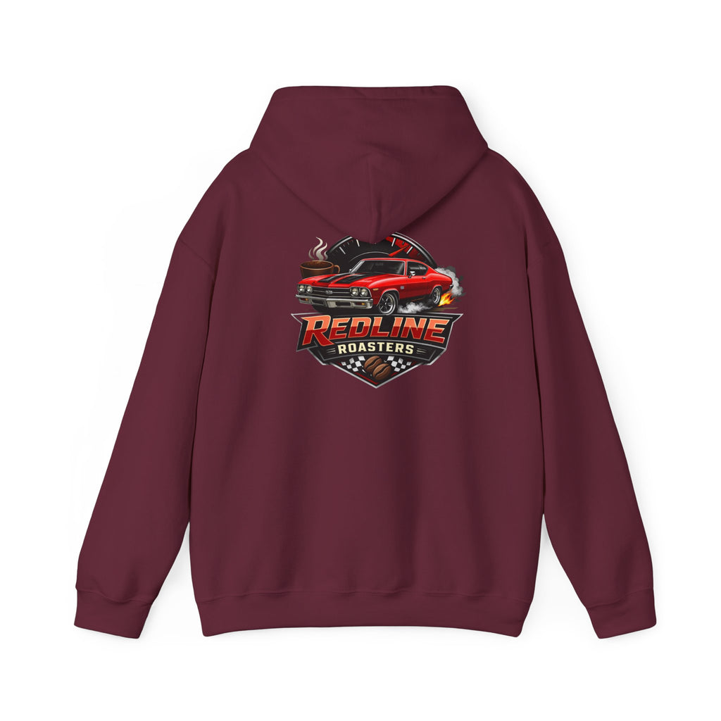 Classic Red Muscle Car Hoodie — Redline Roasters Vintage Racing Sweatshirt